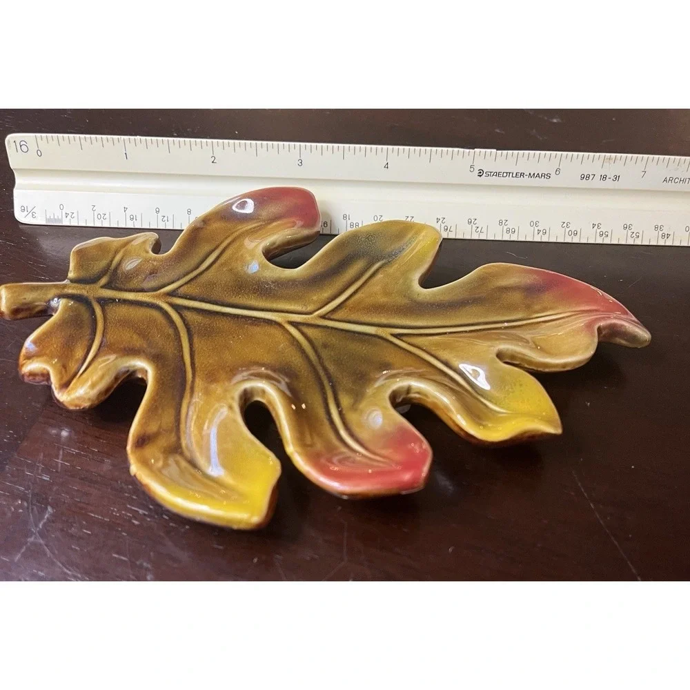 Gold/Green/Red Ceramic Fall Leaf Shaped Dish Trinket Tray Fall Nature Decor 7